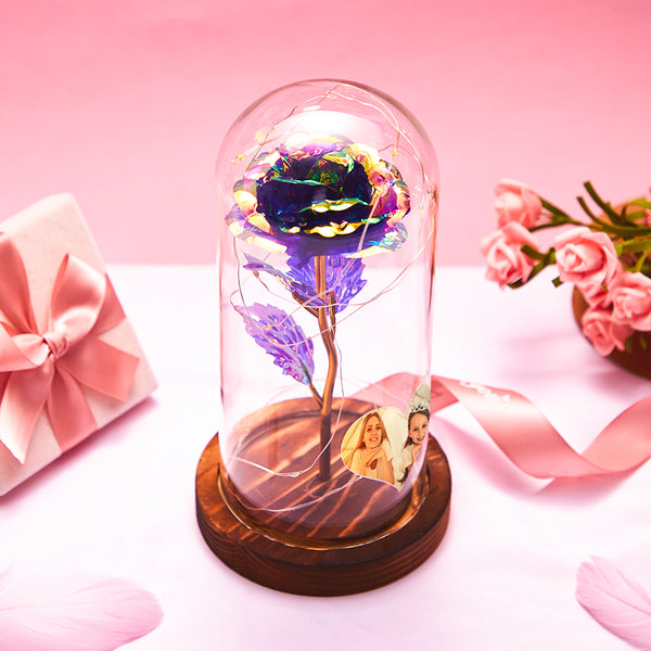 Personalised Heart Shaped Photo / Colorful Eternal Rose Flower LED Night Light / Forever Roses In Glass Dome