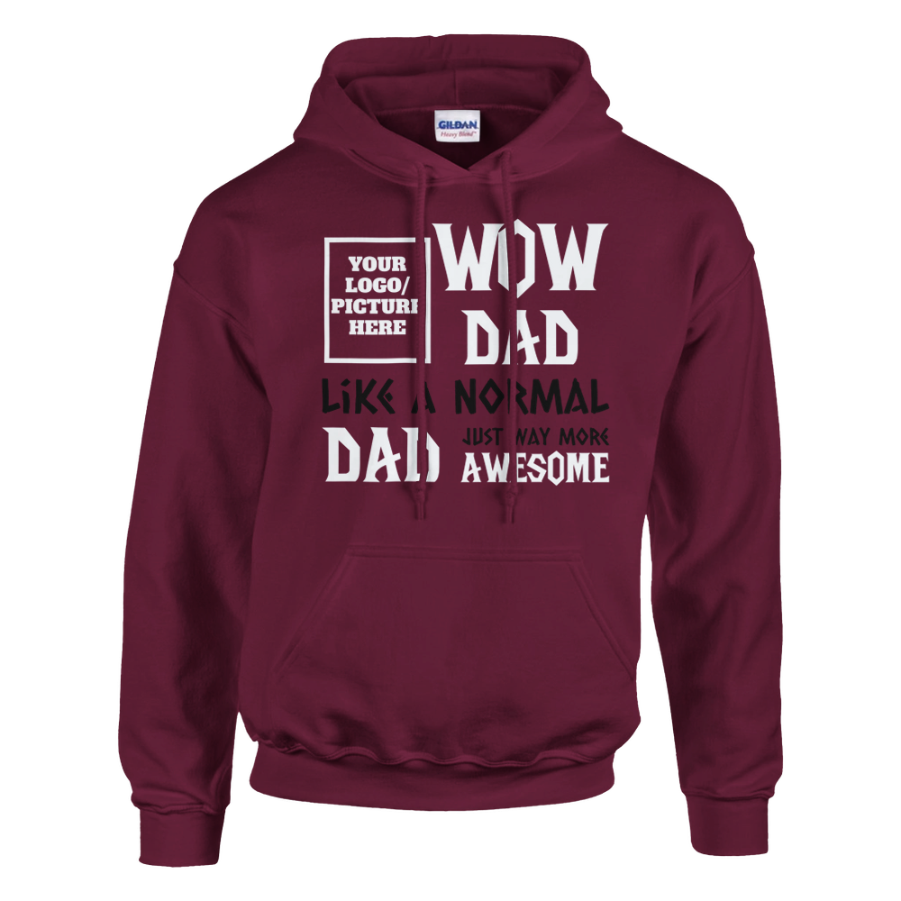 Maroon hoodie with text design on a white background