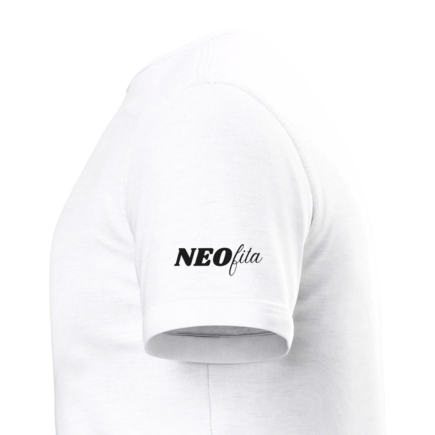 White t-shirt with 'NEOfita' logo on a white background
