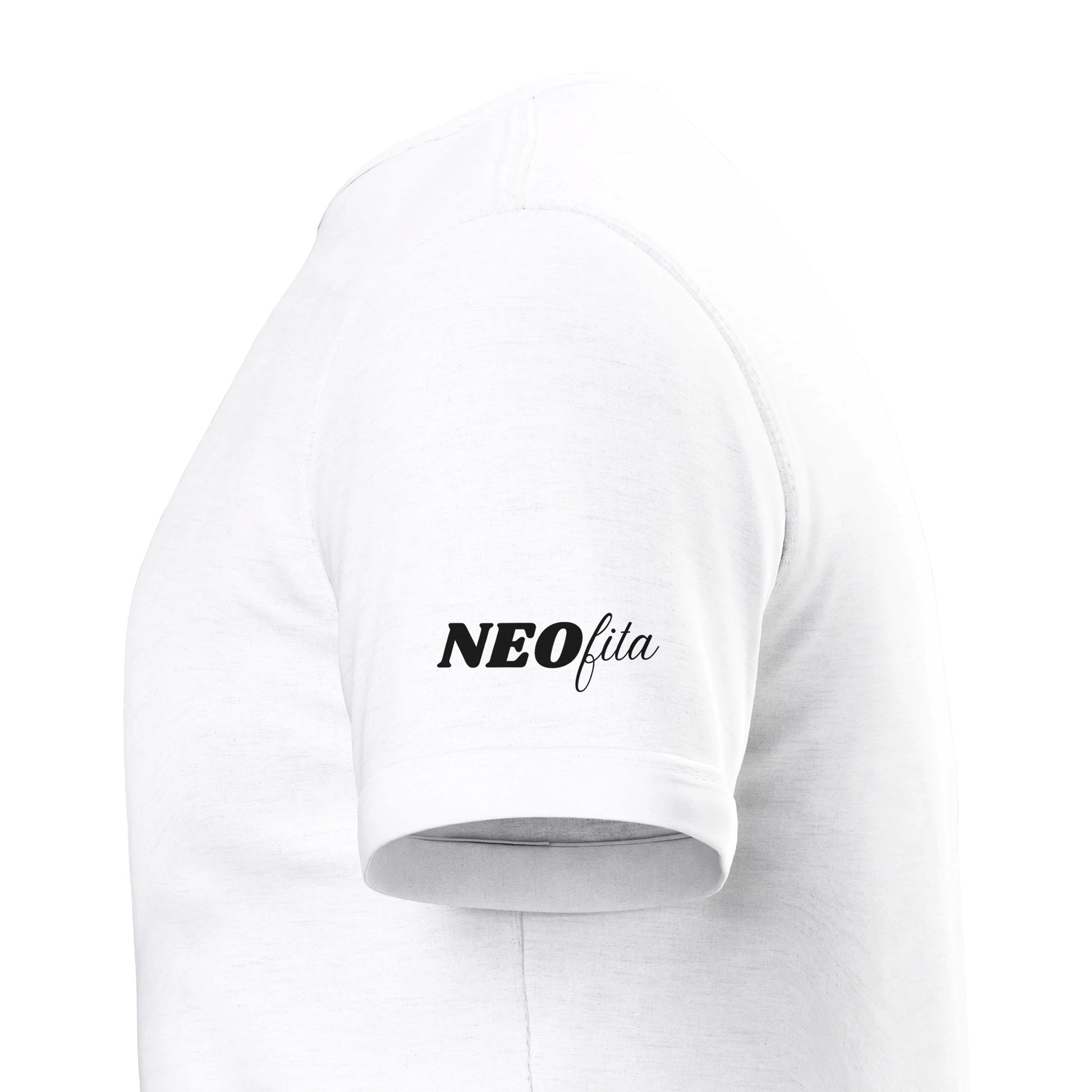 White t-shirt with 'NEOfita' logo on a white background